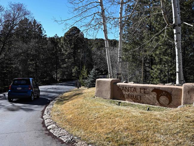 The entrance to the Santa Fe Summit neighbourhood where late US actor Gene Hackman lived with wife Betsy Arakawa and the couple’s three dogs. Picture: AFP