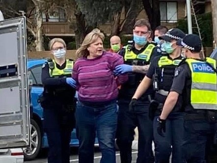 Anti-masker arrested after an assault at a Frankston cafe today. Picture: Supplied