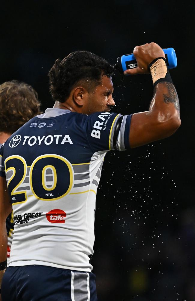 Brenton Baira of the Cowboys is seen ahead of the 2025 NRL Pre-Season Challenge match between North Queensland Cowboys and Dolphins at Barlow Park on February 14, 2025 in Cairns, Australia. (Photo by Emily Barker/Getty Images)