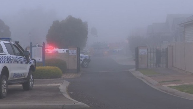 Police and emergency services respond to a fire at Kingsgate Village in Kilmore. Picture: Nine News