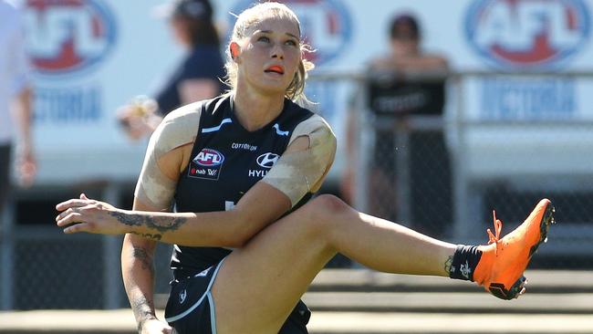 AFLW star Tayla Harris was subjected to vile comments from trolls. Picture: AFP