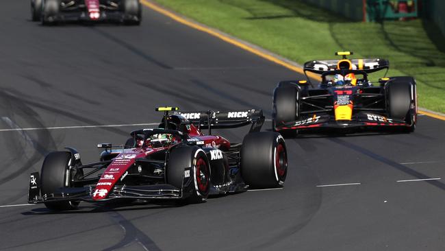 Zhou Guanyu in the Kick-branded Sauber car in Melbourne last year.