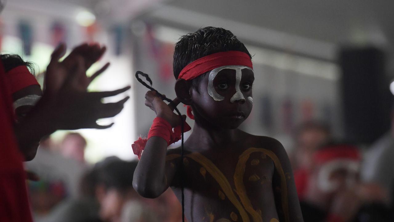 Garramilla Dancers at the smoking ceremony at Darwin Waterfront celebrations. Picture: (A)manda Parkinson