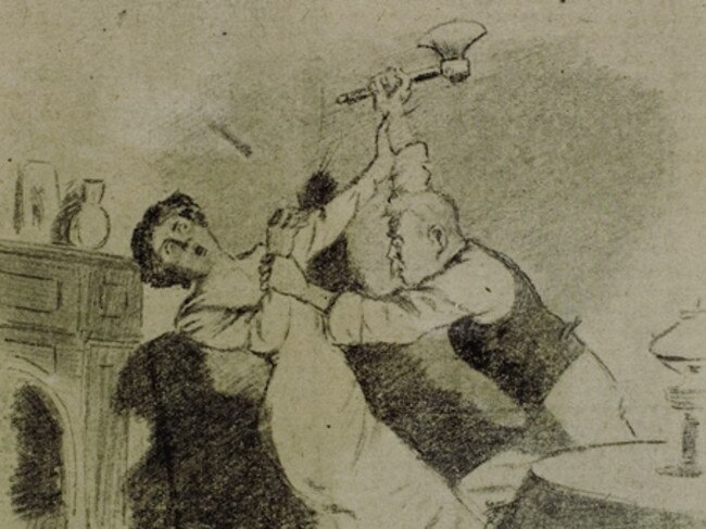 Illustration of Deeming killing his second wife Emily Williams in Windsor in 1891. Picture: Supplied.