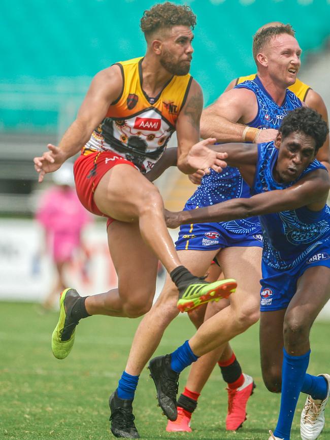 Rovers star Nigel Lockyer Jr (pictured playing for the Redtails) covered 9km while booting six goals in the Double Blues’ 13-point win over Federal during Round 2 CAFL action on Saturday. Picture: Glenn Campbell