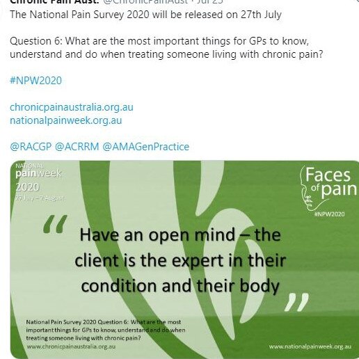 The National Pain Survey, released for National Pain Week, reveals a stunning drop in confidence about GPs, and stigmas associated with suffering from chronic and complex pain conditions.