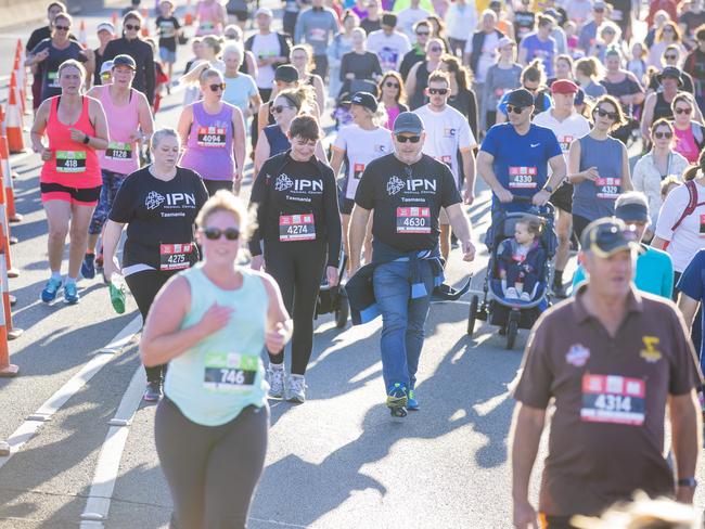 Run the Bridge Fun Run 2020 across Tasman Bridge. Picture: RICHARD JUPE