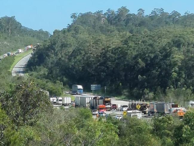 Traffic lined up near Dirty Creek between Coffs Harbour and Grafton following a crash on Friday morning. Picture: Facebook