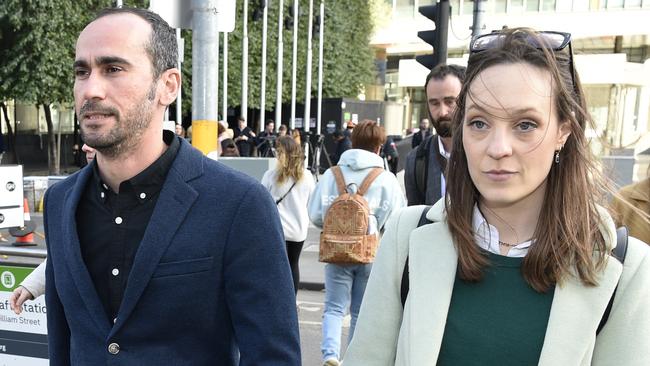 Mostafa ‘Moz’ Azimitabar, pictured with Sally Rugg outside the Federal Court, argued he was unlawfully detained for 14 months in two Melbourne hotels. Picture: Andrew Henshaw