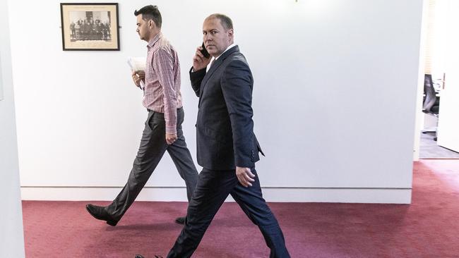 The Treasurer Josh Frydenberg walking the corridors of Parliament House.. Picture Gary Ramage.