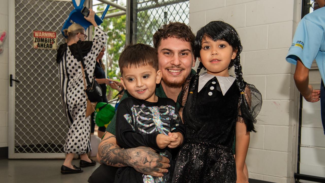 Jordyn Carne, De’Shia Carne and Aaliyah Zahra during Spook-Tacular Halloween Haunted House Disco at the Malak Community Centre. Picture: Pema Tamang Pakhrin