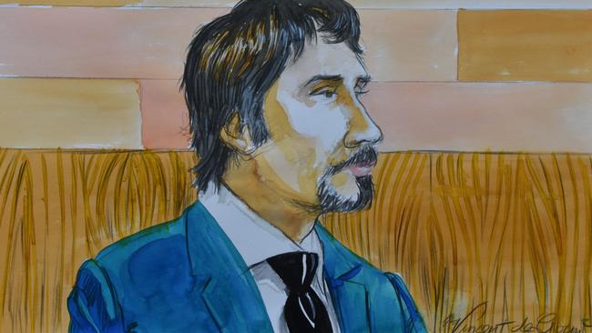 Court sketch of alleged killer Justin Stein giving evidence. Picture: NewsWire / Vincent de Gouw