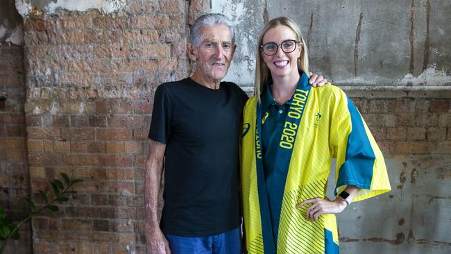 Sunshine Coast swimmer Kareena Lee with her coach John Rodgers. Picture: Glenn Hunt