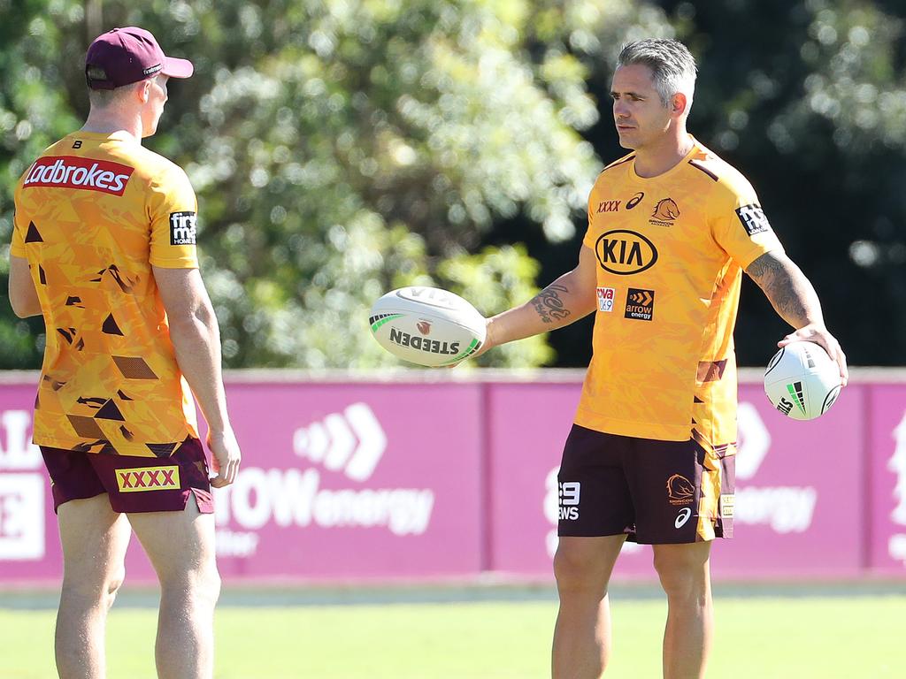Corey Parker (R) knows Reynolds has what it takes to lead the Broncos. Picture: Liam Kidston