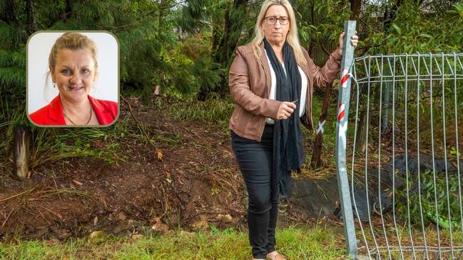 Judy Lindsay at the site of the crash where mayor Karen Williams crashed her luxury council Lexus.