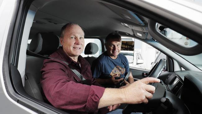 John Northfield and David Price from Ballina support the notion of T-Plates for Tourist drivers. Picture: RICHARD JUPE