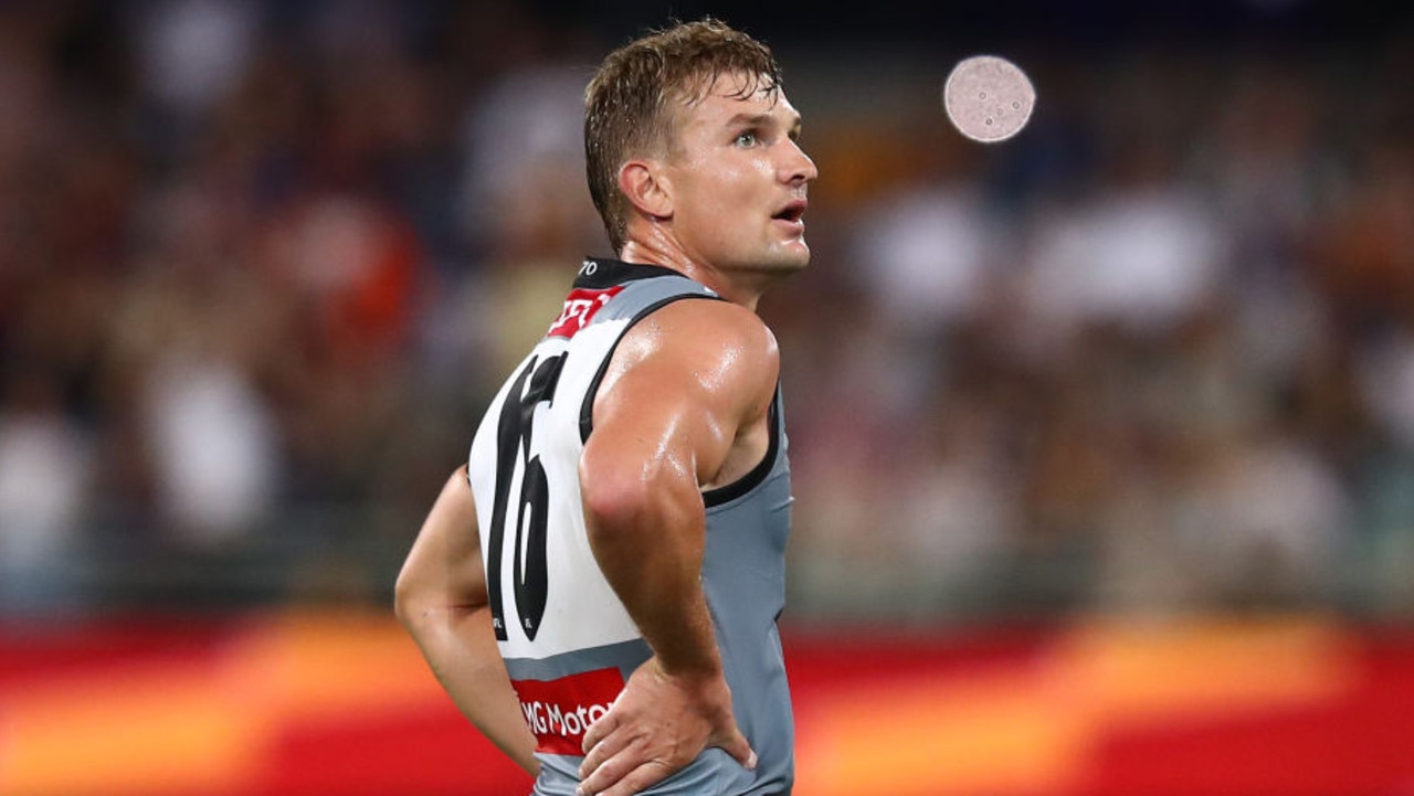 BRISBANE, AUSTRALIA - MARCH 19: Ollie Wines of the Power looks on after the round one AFL match between the Brisbane Lions and the Port Adelaide Power at The Gabba on March 19, 2022 in Brisbane, Australia. (Photo by Chris Hyde/Getty Images)