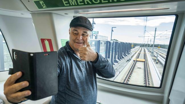 Donovan mulligan from Toongabbie riding the new Sydney Metro train. (AAP/Image Matthew Vasilescu