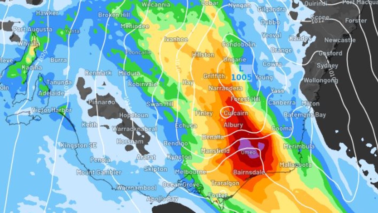 The cold front will also bring plenty of rain. Picture: Weatherzone