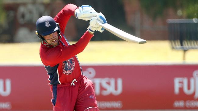 Melbourne captain Blake Thomson on the front foot. Picture: Hamish Blair