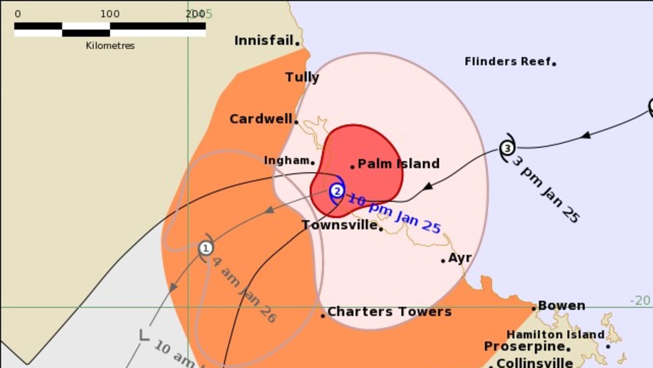 Tropical Cyclone Kirrily crossing the coast near Townsville. Picture: Supplied/BOM