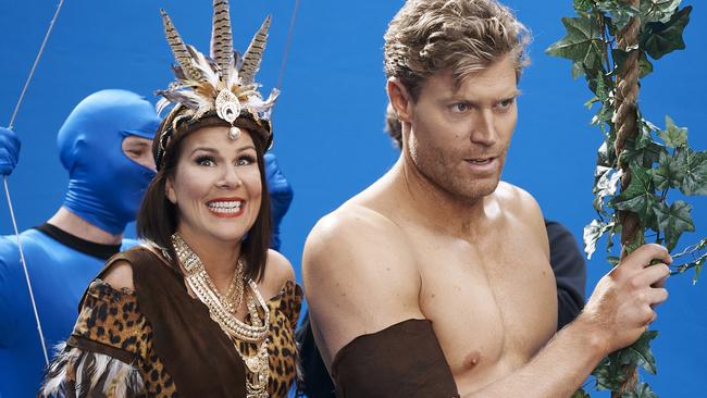 Me Jane, him Tarzan ... Julia Morris was over the moon on the set of the I’m A Celeb promo shoot.