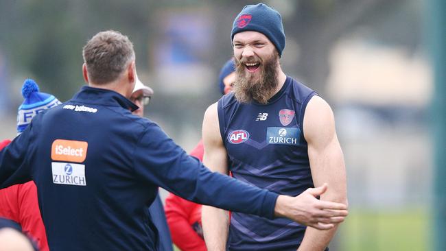 The Phantom’s reaction when he realised his accidental selection of Max Gawn as captain would come up smelling of roses. Picture: Michael Dodge/Getty Images