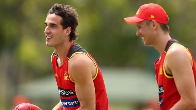 Ben King and Jack Lukosius on the track during Gold Coast pre-season.