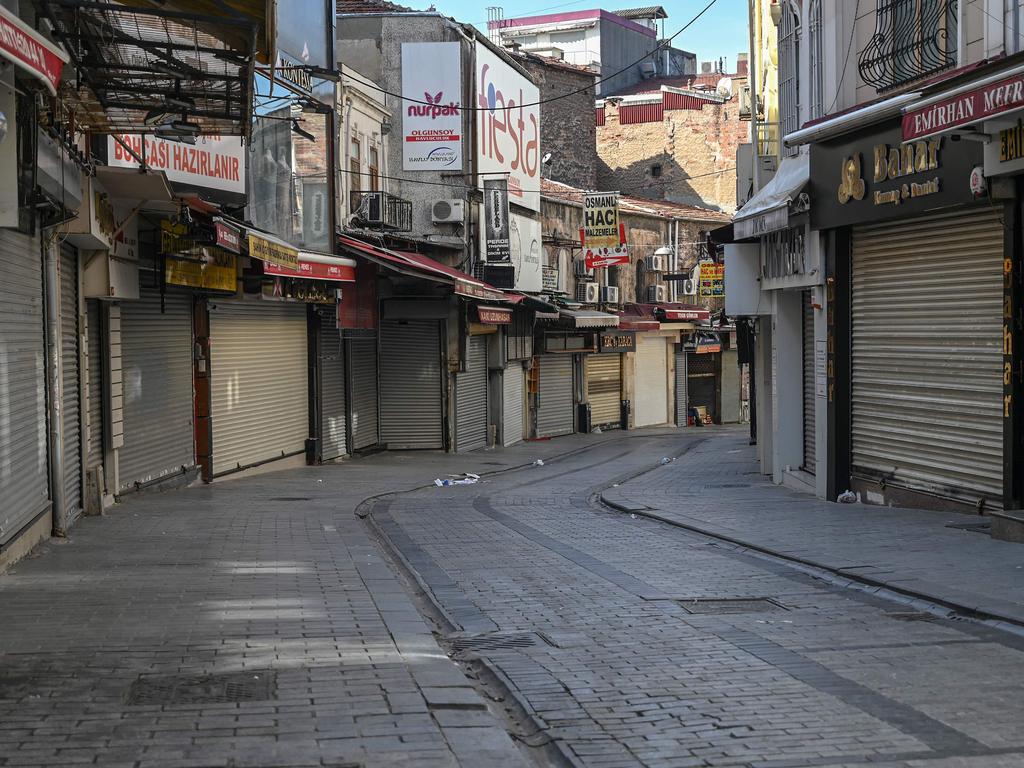 Istanbul, Turkey like you have never seen it. Closed shops in a deserted street. Picture: Ozan Kose/AFP