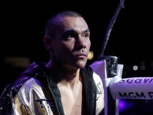 LAS VEGAS, NEVADA - MARCH 30: WBO junior middleweight champion Tim Tszyu enters the ring for his title defense against Sebastian Fundora at T-Mobile Arena on March 30, 2024 in Las Vegas, Nevada.   Steve Marcus/Getty Images/AFP (Photo by Steve Marcus / GETTY IMAGES NORTH AMERICA / Getty Images via AFP)