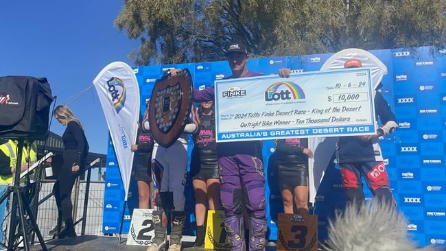 Hometown hero David Walsh has won his fifth consecutive Finke bikes King of the Desert title. Picture: Gera Kazakov