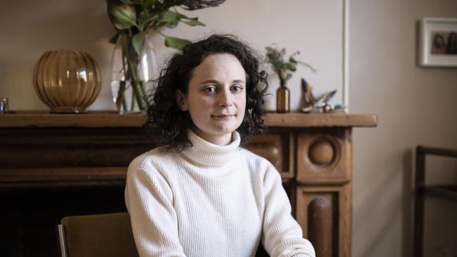 Caitlin Richardson at home in West Hobart, writer of SBS webseries The Tailings, which was recently filmed on Tasmania's West, Coast. Photograph Eddie Safarik