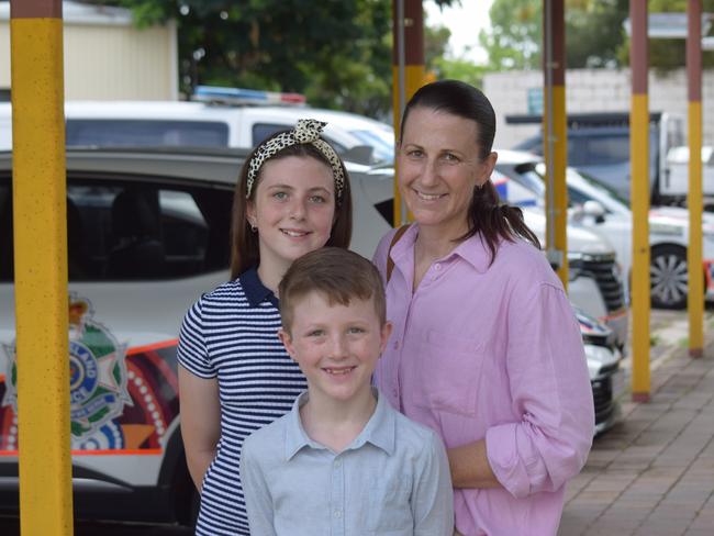 Jillian Joyce and her two children Felix and Charlie at the Kirwan Police Station. December 13, 2024