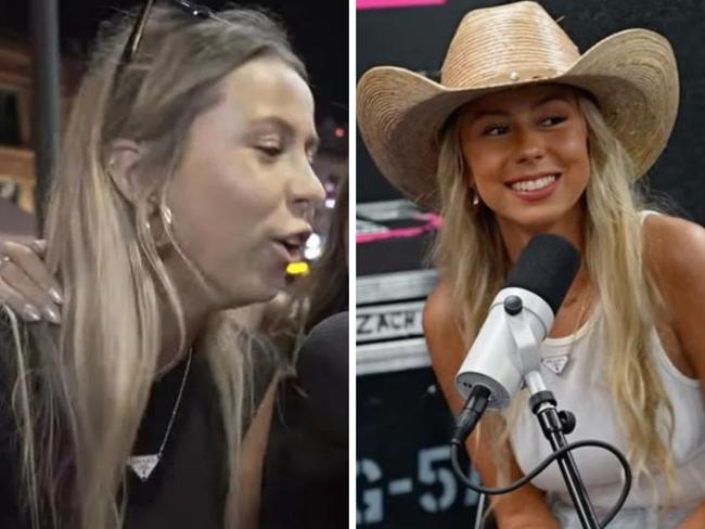 Hailey Welch, better known as 'Hawk Tuah Girl' after her X-rated clip from an interview in Nashville propelled her to viral fame, has given her first sit-down interview since the infamous segment. Picture: YouTube