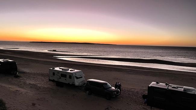 Caravans and campers on Perlubie Beach this month. Picture: Supplied