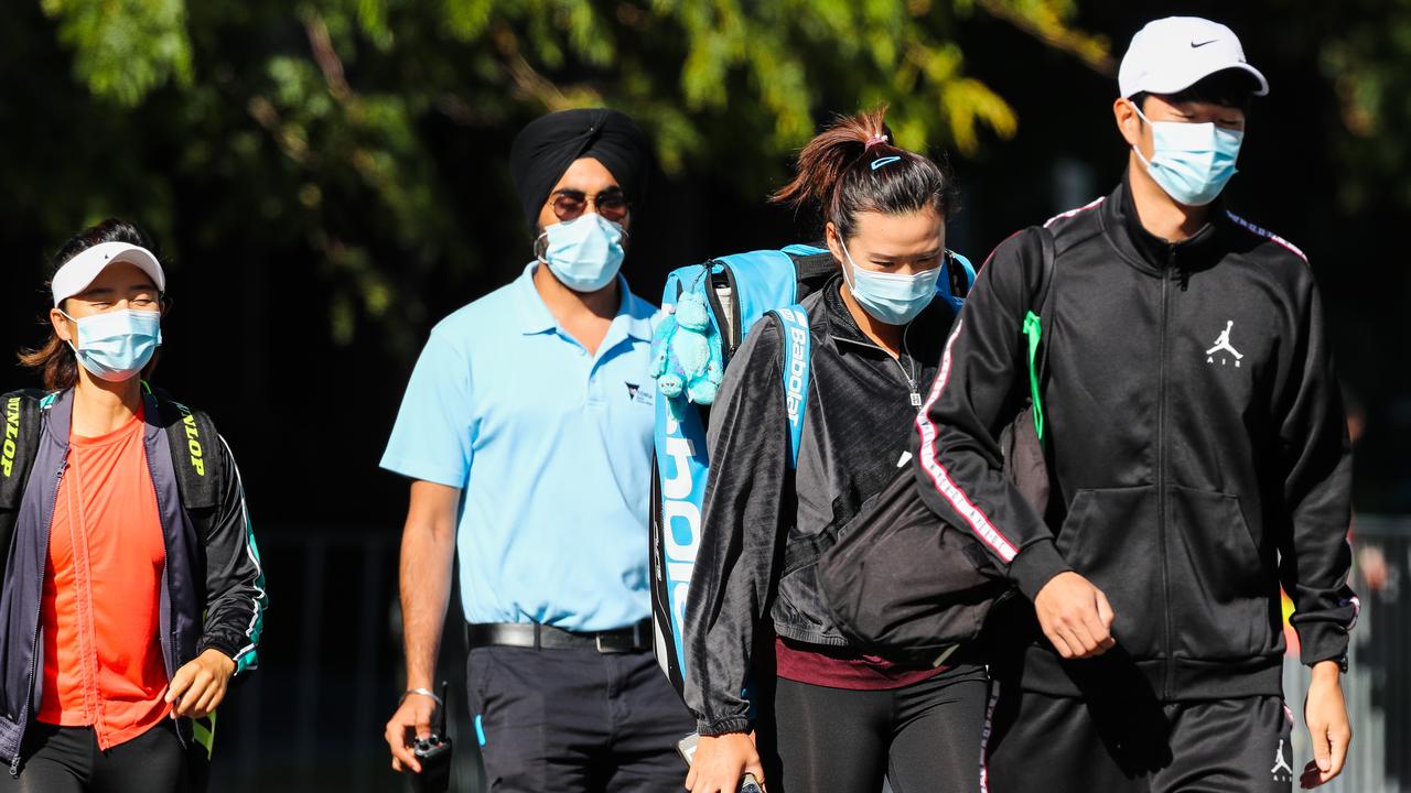 Players head to training for their allotted times.