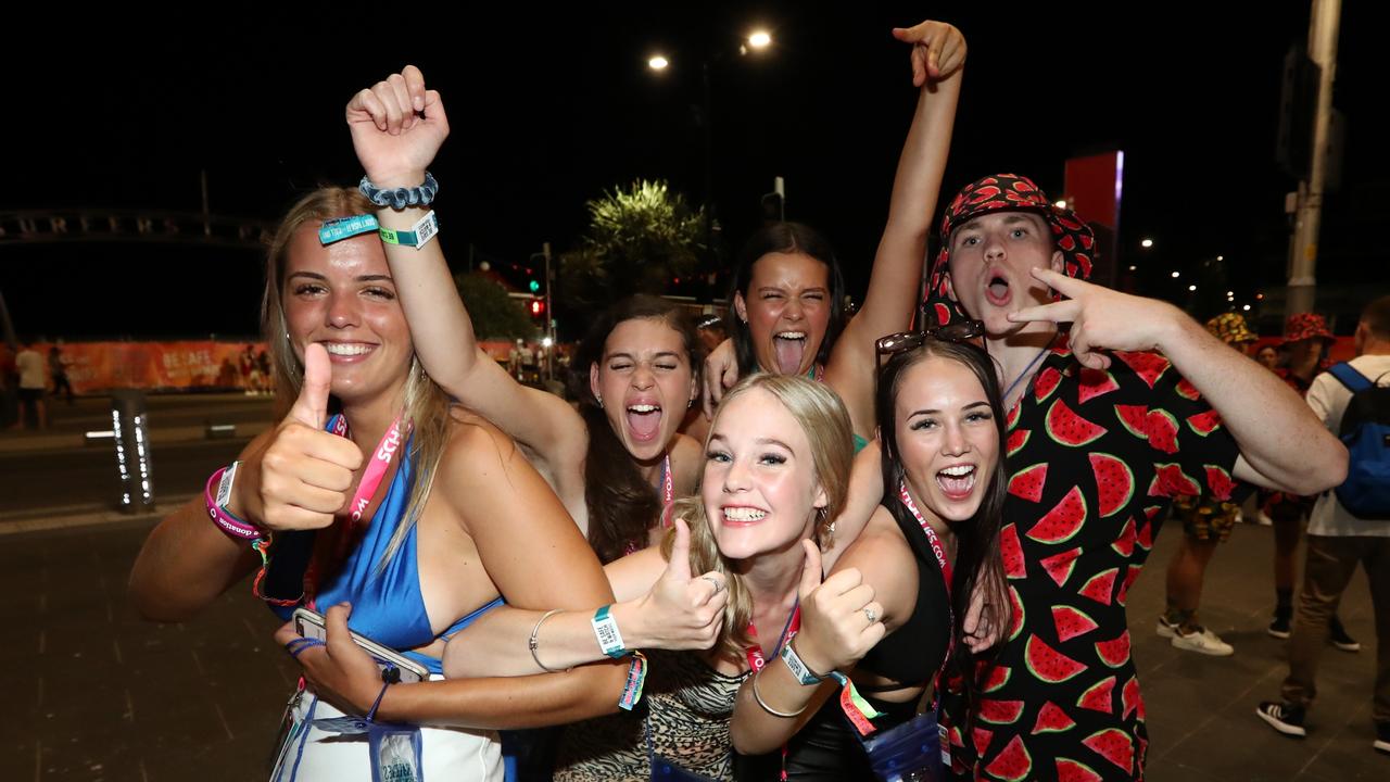 Schoolies at Surfers Paradise on the Gold Coast on Sunday. Picture: Jason O'Brien