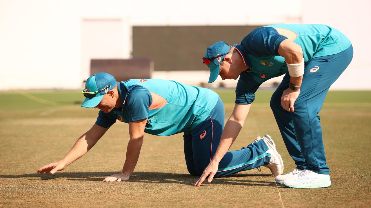 Steve Smith and David Warner check the pitch in Nagpur. (Photo by Robert Cianflone/Getty Images)