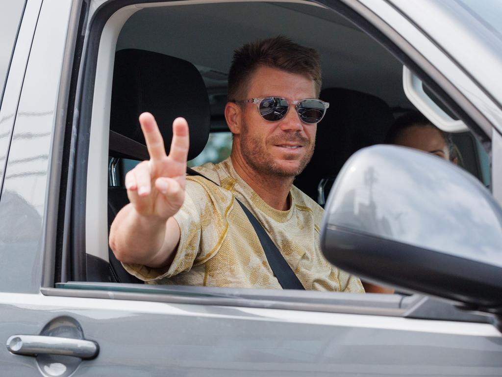 David Warner leaving home in Marourbra on Sunday. Picture: NCA NewsWire / David Swift