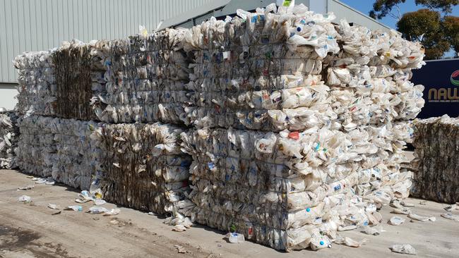 Recycled plastic milk bottles at NAWMA at Edinburgh Parks. Picture: Colin James