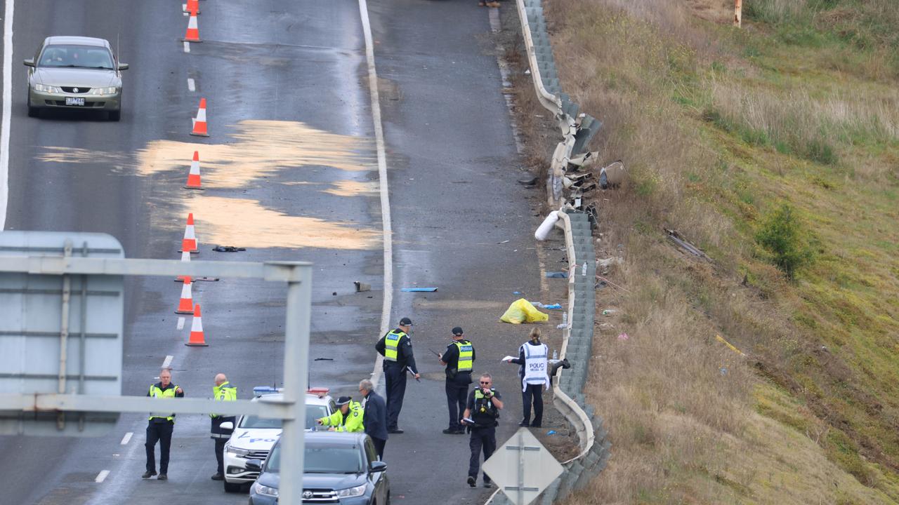 The bus smashed through the roadside barrier., Picture: Brendan Beckett