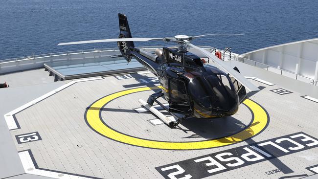 Helicopter on the boats helipad. Luxury boat Scenic Eclipse II in Hobart. Picture: Nikki Davis-Jones