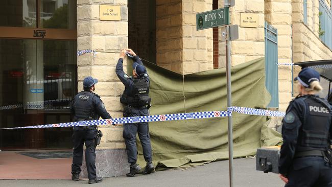 The man was found with life-threatening injuries in the foyer of the Pyrmont building and died at the scene. Picture: Richard Dobson