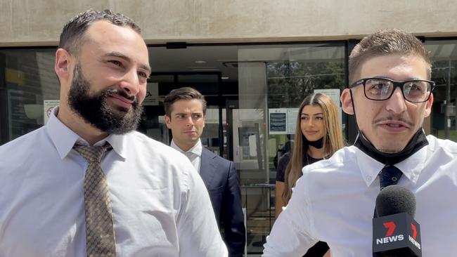 Rapper Chillinit (right) with lawyer Ahmed Dib (left) outside Sutherland Local Court. Picture: Eliza Barr