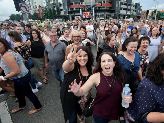 Adele fans outside the Gabba on Saturday, March 4. Picture: Steve Pohlner