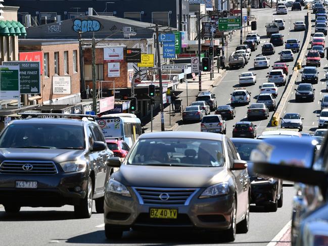 Heavy traffic travelling through the shopping precinct along Victoria Road at Drummoyne, Sydney, Saturday, Aug. 5, 2017. Ê(AAP Image/Joel Carrett)