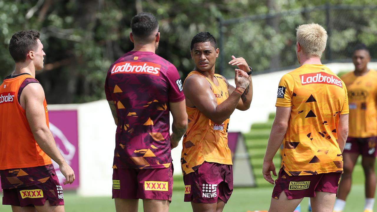 Brodie Croft, Anthony Milford, and Tom Dearden, Brisbane Broncos training, Red Hills. Photographer: Liam Kidston