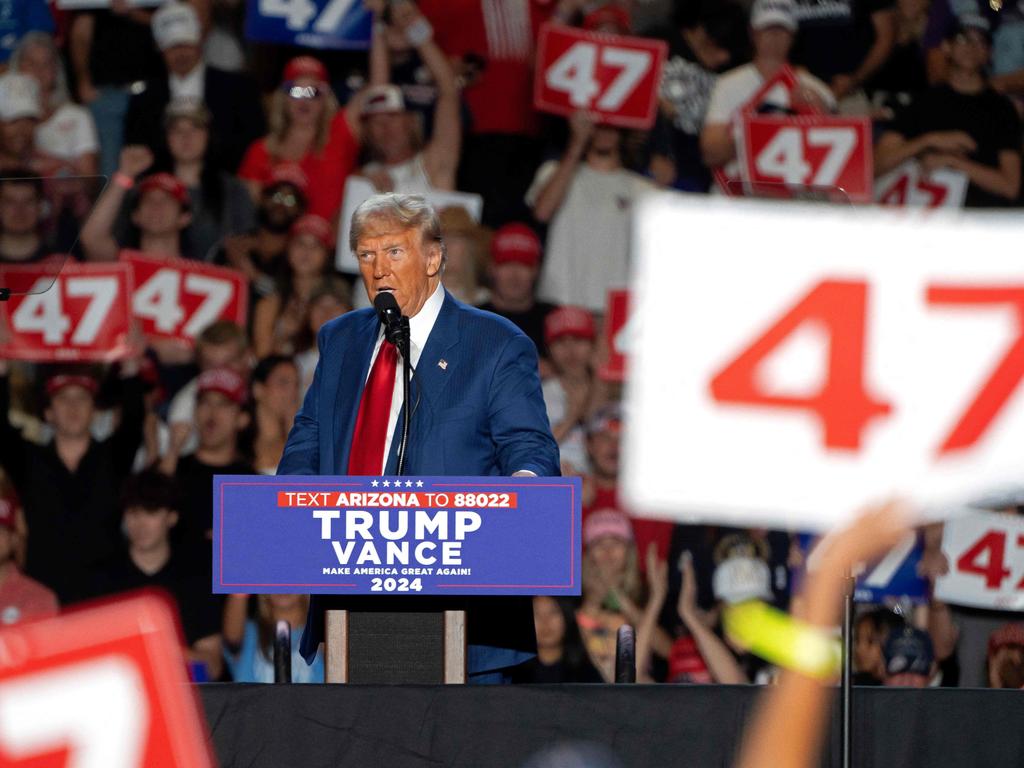 Former US President and Republican presidential candidate Donald Trump speaks during a campaign rally at Mullet Arena in Tempe, Arizona. Picture: AFP