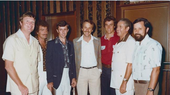 The Sunshine Coast Newspapers sales team in 1980: (l to r) Unknown, Steve Perry – Noosa News, second from left, Geoff Mazlin – Near North Coast News Caboolture, group marketing manager John Devers, Simon Whittle – Sunshine Coast Daily, general manager John Jones, Gary Norris – Nambour Chronicle.