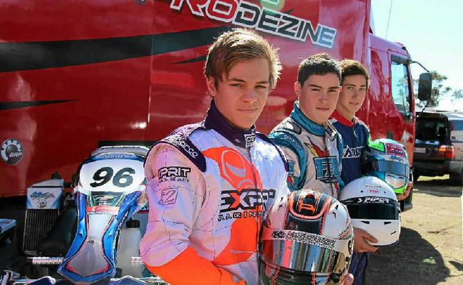 The top three junior racers in the Rotax Pro Tour Karting competition Joseph Burton-Harris, Thomas Randle and Liam McLellan will take to the track at Sandy Creek Raceway for the final round. Picture: Erin Smith